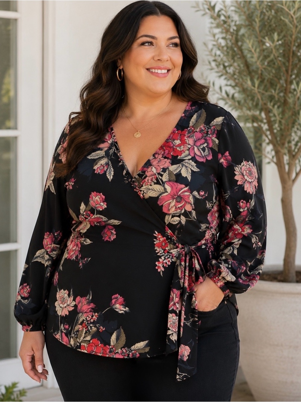 City Chic Floral Wrap Blouse Size 22
